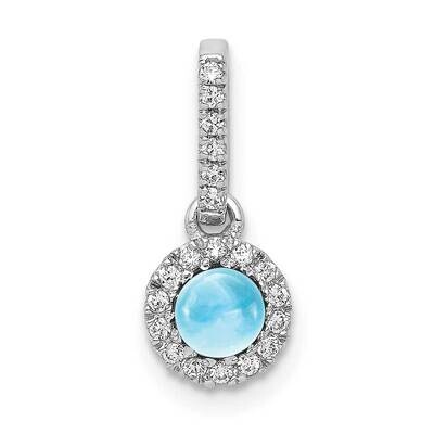 Cabochon .47 Blue Topaz Pendant 14k White Gold Diamond PM4031-BT-009-WA, MPN: PM4031-BT-009-WA,