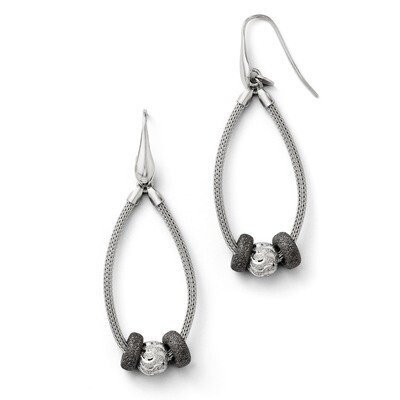 Leslie&#39;s Diamond-cut Three Beaded Mesh Shepherd Hook Earrings - Sterling Silver HB-QLE105, MPN: QLE…