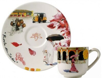 Gien Route Des Indes Espresso Cups &amp; Saucers 17482PTM01, MPN: 17482PTM01, 840769084695