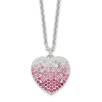 18+2In with Extender Pink, Red &amp; Clear CZ Diamond Heart Necklace 18 Inch Sterling Silver QG6085-18,…