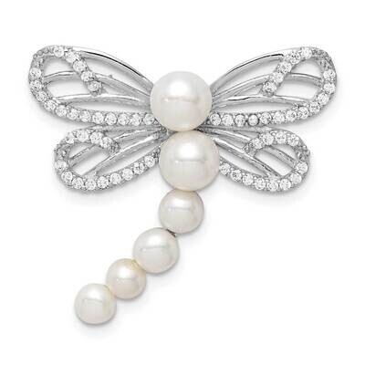 White Freshwater Cultured Pearl Dragonfly Chain Slide Sterling Silver Rhodium Plated QP5357, MPN: Q…