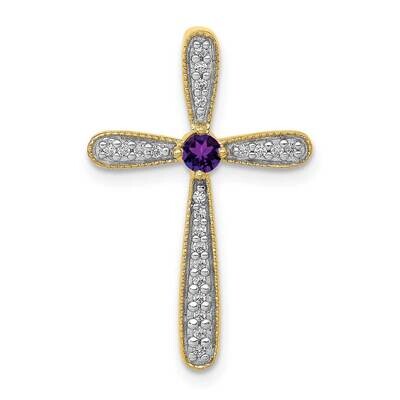 Rhodium Diamond &amp; Amethyst Polished Cross Chain Slide 14k Gold PM5236-AM-010-YA, MPN: PM5236-AM-010…