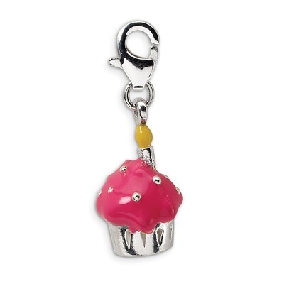 3-D Enameled Cupcake &amp; Candle Charm Sterling Silver QCC364 by Amore La Vita, MPN: QCC364, 883957333…
