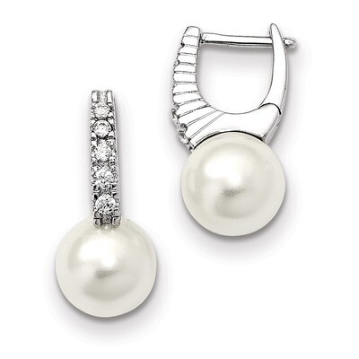 10-11Mm White Shell Pearl CZ Hoop Dangle Earring Sterling Silver QMJE115W, MPN: QMJE115W, 883957823…