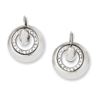 Polished Circles with Synthetic Diamonds Leverback Earrings - Stainless Steel SRE575 by Chisel, MPN…