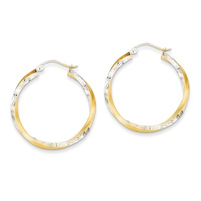 Diamond-cut 2.5mm Twisted Hoop Earrings 14K Gold &amp; Rhodium TC437, MPN: TC437, 883957289939