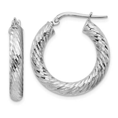 4x15mm White Gold Diamond-Cut Round Hoop Earrings 14k Gold TF1333W, MPN: TF1333W, 191101985935