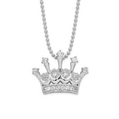 CZ Diamond Crown 18 Inch Necklace Sterling Silver Rhodium Plated QCM1187-18, MPN: QCM1187-18, 19110…