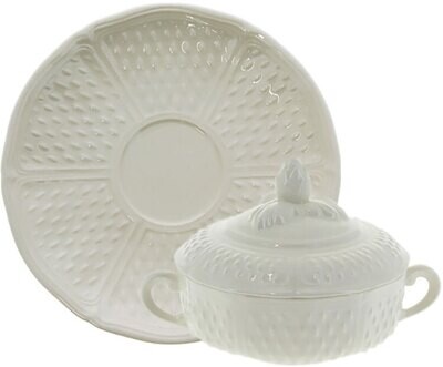 Gien Pont Aux Choux White Covered Bouillon Cups &amp; Saucers 11512PTB34, MPN: 11512PTB34, 840769009629