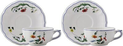 Gien Oiseaux De Paradis Tea Cups &amp; Saucers 01112PTH26, MPN: 01112PTH26, 840769036847