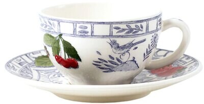 Gien Oiseau Bleu Fruits Tea Cups &amp; Saucers 12922PTH01, MPN: 12922PTH01, 840769099569