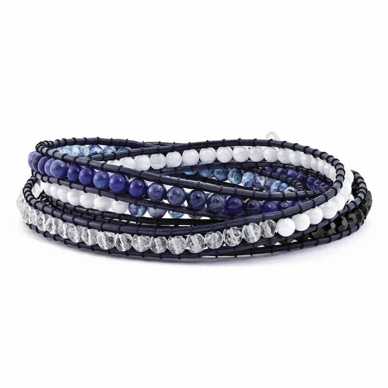Blue Agate Crystal Sodalite Leather Bracelet Multi-wrap BF2111