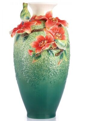 Franz Porcelain Hero Forever Silk Cotton Tree and Japanese White Eye Vase FZ02911, MPN: FZ02911,
