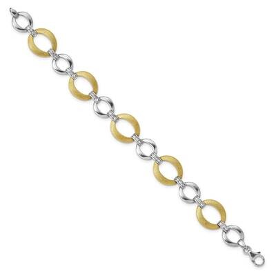 Sterling Silver and Gold Tone Polished and Brushed Crystal Bracelet CMEI17880