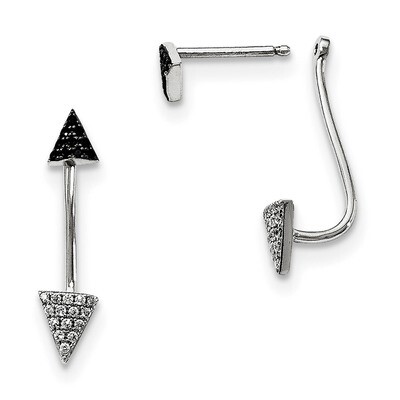 Black Spinel &amp; CZ Triangle Earrings Sterling Silver QMP1465, MPN: QMP1465, 191101075742