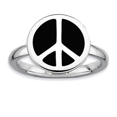 Black Enameled Peace Sign Ri Sterling Silver Polished QSK126-10, MPN: QSK126-10, 886774210445