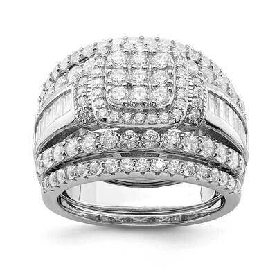 Square Cut 3 Piece Set Ring Sterling Silver Rhodium-plated CZ Diamond QR6930, MPN: QR6930,