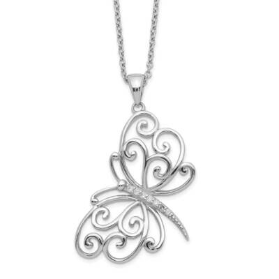 CZ Diamond Butterfly 18 Inch Necklace Sterling Silver Rhodium Plated QCM1272-18, MPN: QCM1272-18, 1…