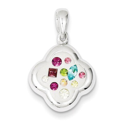 Sterling Silver Multi-Color Stellux Crystal &amp; White Pendant QP2523