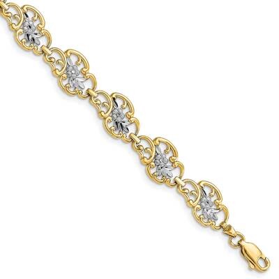 Leaves Flowers Link Bracelet 14k Gold Rhodium Diamond-cut FB1846-7.25, MPN: FB1846-7.25, 8839579468…