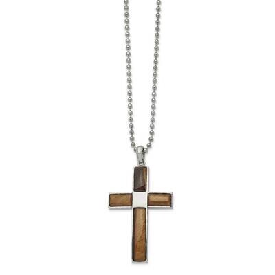 Tiger&#39;s Eye Cross 22 Inch Necklace Stainless Steel Polished SRN2722-22 by Chisel, MPN: SRN2722-22, …