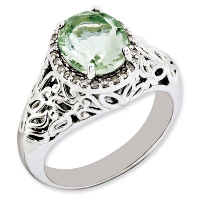 Oval Green Quartz &amp; Diamond Ring Sterling Silver QR3285AG, MPN: QR3285AG, 883957149318