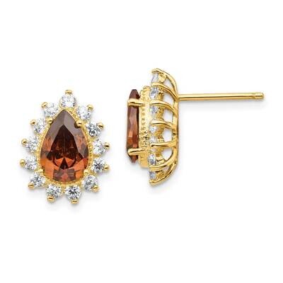 CZ Diamond &amp; Brown CZ Diamond Stud Earrings Sterling Silver Gold Plated QCM1404, MPN: QCM1404, 8839…