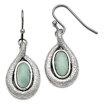 Polished and Textured Synthetic Green Calcedony Earrings - Stainless Steel SRE781 by Chisel, MPN: S…