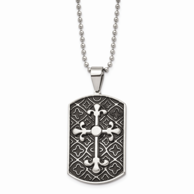 Black Enamel &amp; Cross Dog Tag Necklace Stainless Steel SRN930-22 by Chisel, MPN: SRN930-22, 19110139…