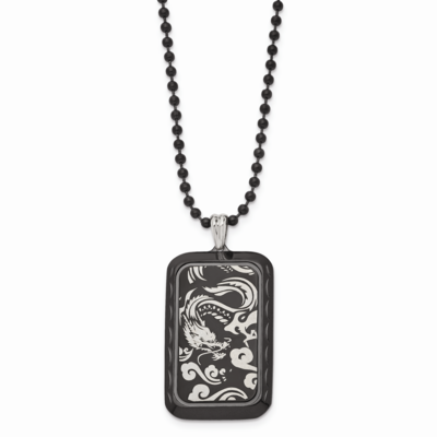 Black IP-plated with Dragon Dog Tag Necklace Stainless Steel SRN1128-22 by Chisel, MPN: SRN1128-22,…