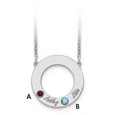 14KY Bezels &amp; 2 Birthstones &amp; Name Cutout Circle Necklace 14k White Gold XNA880/2W, MPN: XNA880/2W,