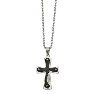 Black IP-plated JESUS Cross 22 Inch Necklace Stainless Steel Polished SRN2645-22 by Chisel, MPN: SR…