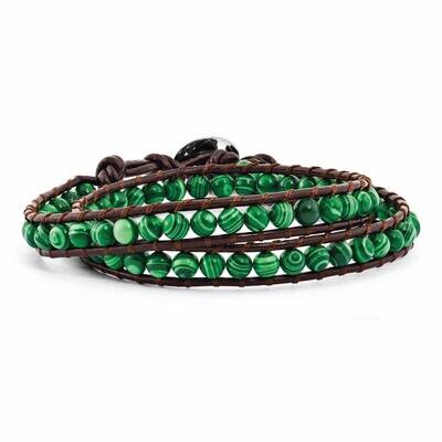 6mm Green Malachite Beads Leather Cord Bracelet Multi Wrap BF2088, MPN: BF2088, 886774245133