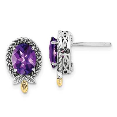 Sterling Silver with Braided Oval 2.09Am Amethyst Post Earrings 14k Gold QTC1752, MPN: QTC1752,