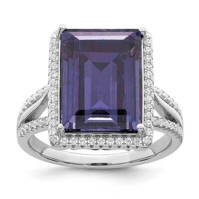 CZ Diamond &amp; Blue Swarovski Crystal Ring Sterling Silver Rhodium-Plated Polished QR7349, MPN: QR734…