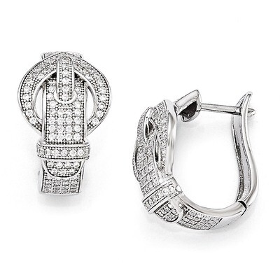 Buckle Hinged Post Earrings Sterling Silver &amp; Cubic Zirconia QMP1145, MPN: QMP1145, 191101194955