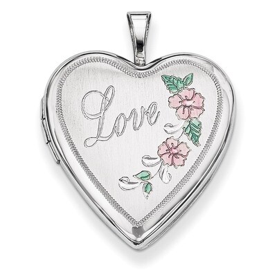 Enameled Love Heart Locket Sterling Silver 20mm Diamond-cut QLS422, MPN: QLS422, 883957144337