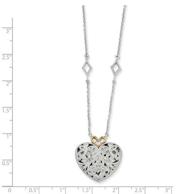 1/10ct. Diamond Vintage Heart 18 Inch Necklace Sterling Silver &amp; 14k Gold QTC315, MPN: QTC315, 8839…