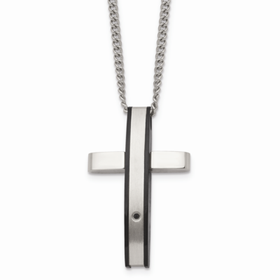 Black IP-plated 1pt.Diamond Cross Necklace Stainless Steel Polished SRN1663-24 by Chisel, MPN: SRN1…