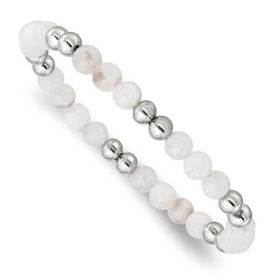White Moonstone Beaded Stretch Bracelet Stainless Steel Polished SRB2732, MPN: SRB2732, 191101860843