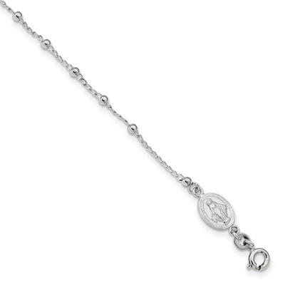 Miraculous Medal Cross with 1 inch Extender Bracelet 7 Inch Sterling Silver Rhodium-plated QG4250-7…