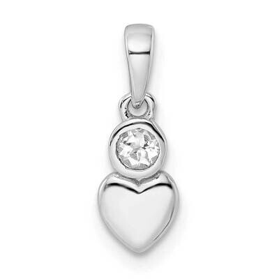 White Topaz Heart Pendant Sterling Silver Rhodium-Plated Polished QBPD35APR, MPN: QBPD35APR,