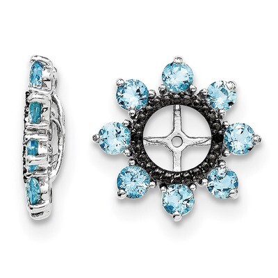 Swiss Blue Topaz &amp; Black Sapphire Earring Jacket Sterling Silver Rhodium QJ114DEC, MPN: QJ114DEC, 1…