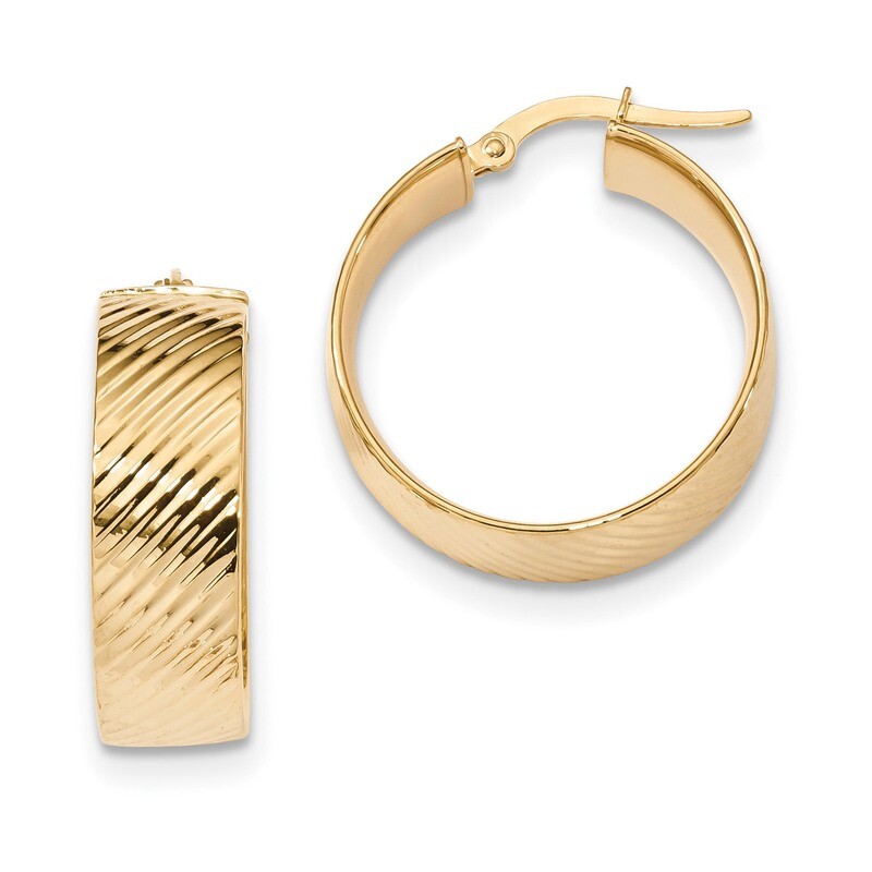 Textured Hinged Hoop Earrings 14k Gold Polished TF1265, MPN: TF1265, 191101058653