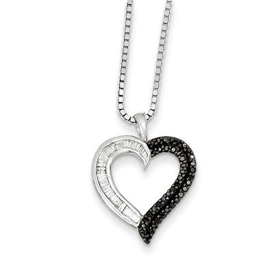 Black and White Diamond Heart Pendant Sterling Silver QP2290, MPN: QP2290, 883957028446