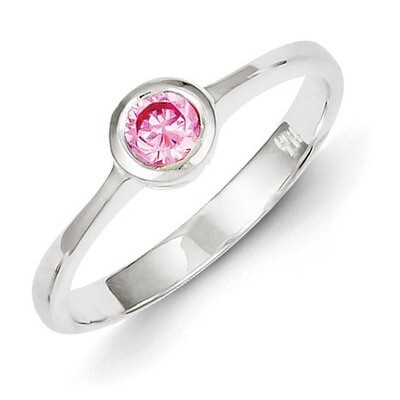 Pink Round Bezel Diamond Ring Sterling Silver QR4372, MPN: QR4372, 883957547831