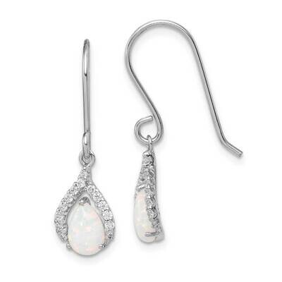 Lab Created Opal Dangle Earrings Sterling Silver Rhodium Plated CZ Diamond QE14258, MPN: QE14258, 1…