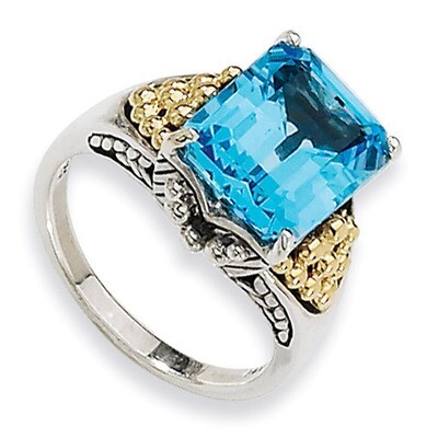 Blue Topaz Ring Sterling Silver &amp; 14k Gold QTC231-6