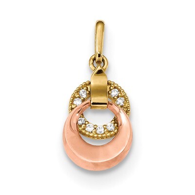 Madi K Two-tone CZ Diamond 2-circle Doorknocker Pendant 14k Gold SE2499, MPN: SE2499,