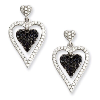 CZ Brilliant Embers Heart Dangle Post Earrings Sterling Silver QMP743